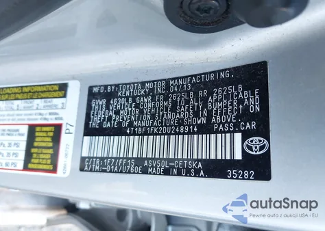 2013 Toyota Camry Se from USA, damaged, VIN 4T1BF1FK2DU248914